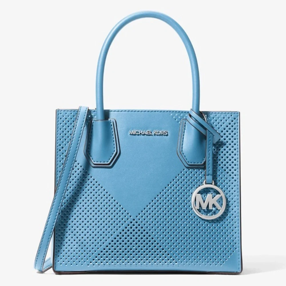 Michael Kors Mercer Medium Perforated Crossbody Satchel Bag South Pacific  NWT